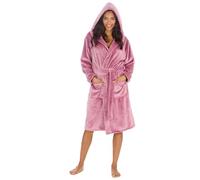 Metzuyan WS-AW24 Ladies Hooded Fleece Robe Shimmering Plush Fleece Cosy Luxury Dressing Gown Pink Blush X-Large