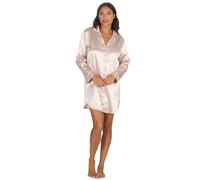Metzuyan WS-AW24 Ladies Luxury Satin Nightshirt Buttoned Silky Buttoned Sleeping Shirt Nightwear Collared Long Sleeve Champagne Gold Size 14-16