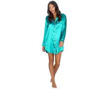 Metzuyan WS-AW24 Ladies Luxury Satin Nightshirt Buttoned Silky Buttoned Sleeping Shirt Nightwear Collared Long Sleeve Teal Size 14-16