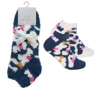 Metzuyan WS-AW25 2 Pairs Ladies Animal Leopard Print Trainer Liner Cosy Fluffy Bed Socks Size 4-8 Navy
