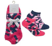 Metzuyan WS-AW25 2 Pairs Ladies Animal Leopard Print Trainer Liner Cosy Fluffy Bed Socks Size 4-8 Pink
