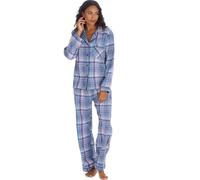 Metzuyan WS-AW25 Womens Longline Checked Pyjama Set Brushed Cotton Blend Flannel Long Sleeve Pyjamas Denim Size X-Large