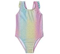 Metzuyan WS-SS23 Baby Girls Dotted Glitter Rainbow Swimsuit One Piece Swimming Costume with Frilled Straps Size 12-18 Months