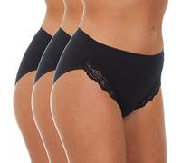 Metzuyan WS-SS23 Ladies 3 Pack Lace High Leg Briefs Cotton Rich Underwear Black 14