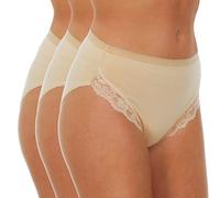 Metzuyan WS-SS23 Ladies 3 Pack Lace High Leg Briefs Cotton Rich Underwear Nude 16 Beige