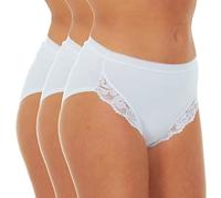 Metzuyan WS-SS23 Ladies 3 Pack Lace High Leg Briefs Cotton Rich Underwear White 20