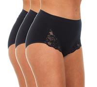 Metzuyan WS-SS23 Ladies 3 Pack Lace Maxi Briefs Cotton Rich Underwear Black 12