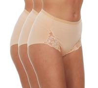 Metzuyan WS-SS23 Ladies 3 Pack Lace Maxi Briefs Cotton Rich Underwear Nude 24 Beige