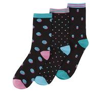 Metzuyan WS-SS23 Ladies Novelty Bamboo Crew Socks Geometric Patterned Mid Calf Socks 3 Pairs Black UK 4-8