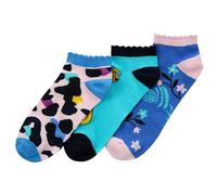 Metzuyan WS-SS24 Ladies Bamboo Trainer Liner Socks Animal Print Scalloped Edge Ankle Socks Blue Leopard UK 4-8