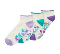 Metzuyan WS-SS24 Ladies Bamboo Trainer Liner Socks Floral Pattern Scalloped Edge Ankle Socks Cream UK 4-8