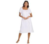 Metzuyan WS-SS24 Womens 100% Cotton Short Sleeve Nightdress with Lace Square Neck Trim Knee Length Nightshirt Pink Floral 22-24