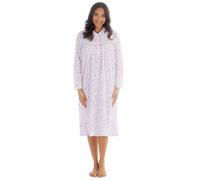 Metzuyan WS-SS25 Ladies Long Sleeve Woven Poplin Nightie Floral Winceyette Nightdress Classic Nightshirt with Collar Purple 18-20