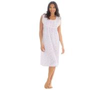 Metzuyan WS-SS25 Ladies Sleeveless Woven Poplin Nightshirt Elegant Floral Nightdress with Ribbon and Lace Purple 14-16