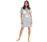 Metzuyan WS-SS25 Womens Short Sleeve Nightie Slogan Summer 100% Cotton Nightwear Sleep Tee Grey Teatime Large 16/18