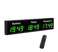 MEUBLLY LED World Clock, Multi Time Zone Digital Clock, Remote Control Time Adjustment, Multi City Name Display, for Office, Hotel, Airport, Conference Room, Multinational Enterprises(Green,3City)