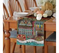 Meugesoi Vintage Ethnic Linen Table Runner, Retro Geometry Totem Kitchen Dining Table Decoration Triangle Spiral Wave Wipe Clean Tablecloth for Weddings Holiday Coffee Table Decorations 40x180cm