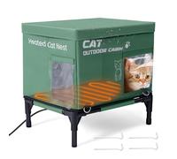 Meulbaty Heated Cat House, USB 3-Level Adjustable Heating and 2 Escape Doors, Water-Resistant & Weatherproof Cat Shelter for Winter Indoor & Outdoor, Green (17 x 13 x 16 Inches)