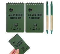 Meunhy 2 Pcs Waterproof Notepad with Top-Spiral,2.99×5in Mini Waterproof Notepad with 2 Pcs Kraft Paper Pen, Reusable Pocket Notepad, Mini Notebook for Outdoor, Office, School (Green)