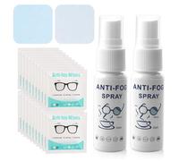 Meunhy 2Pcs Anti-Fog Spray for Glasses, Anti-Fog Spray Kit, Includes 2Pcs Suede Cloths and 20Pcs Lens Cleaning Wipes, for Eyeglasses, Screens, Camera Lenses, Swimming Goggles, and Car Windows