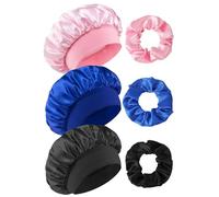 Meunhy 3 Pack Silk Satin Hair Bonnet for Sleeping, Adjustable Silk Sleep Bonnet with Hair Bobbles, Soft Bonnets for Women Protection H/air the Night