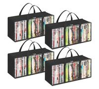 Meunhy 4 Pack Dvd Storage, Black Dvd Storage Case with Zipper, Strong Carry Handles, for Game Protective Dust Collection Holder, Discs Organiser, PC Games, Home or Travel (52 * 18 * 23cm)