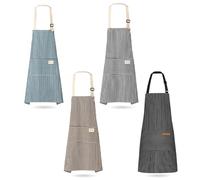 Meunhy Kitchen Aprons for Women Men, 4 PCS Adjustable Stripel Aprons for Cooking with Large Pockets, Unisex Kitchen Cooking Apron Chef Bakers Apron for Baking, Gardening, BBQ, Household Cleaning