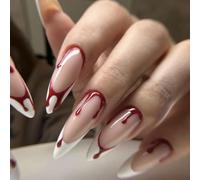 MEUTL Halloween Nails, 24PCS Short/Long False Nails with Glue, Almond/Coffin/Stiletto Shapes, Black/Red/Pink Halloween Press On Nails for Women and Girls