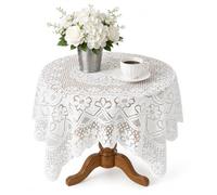 MEUYSIAC White Lace Tablecloth 90x90cm | 35.4x35.4 Inch Square Small Vintage Embroidered Crochet Lace Table Cloth for Round Coffee Table Side Table Wedding Decor