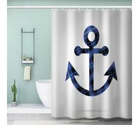 MEVASA 3D Anchor Shower Curtains Funny Weighted Shower Curtain 200x200 White Bath Curtain Anti-Mildew Waterproof Luxury Personalised Shower Curtain with Eyelets