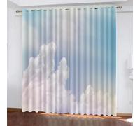 MEVASA 3D Clouds Blackout Curtain Eyelet Thermal Insulated Drapes Sky Curtains for Kids Nursery Playroom Polyester Fabric Home Decoration Curtains Short（234x137 cm）