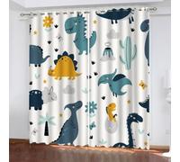 MEVASA 3D Dinosaur Blackout Curtain Eyelet Thermal Insulated Drapes Cartoon Dinosaur Curtains for Kids Nursery Playroom Polyester Fabric Home Decoration Curtains Short（234x137 cm）