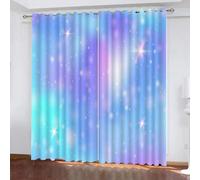 MEVASA 3D Rainbow Blackout Curtain Eyelet Thermal Insulated Drapes Blue Curtains for Kids Nursery Playroom Polyester Fabric Home Decoration Curtains Short（234x137 cm）