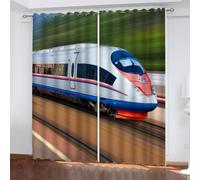 MEVASA 3D Train Blackout Curtain Eyelet Thermal Insulated Drapes Express Train Curtains for Kids Nursery Playroom Polyester Fabric Home Decoration Curtains Short（234x137 cm）
