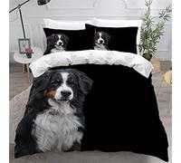 MEVASA Bernese Mountain Dog Bedding Double Bed Set Microfiber Teenager Bedding Dog Animal Black 3D Bedding Set for Small Double 3Pcs Anti Allergic Double Duvet Cover Set with Zipper /200x200 cm