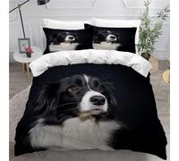 MEVASA Border Collie Bedding Set - Microfiber Teen Bedding - Cute Dog Black 3D Pattern - Anti Allergic Double Duvet Cover Set with Zipper /200x200