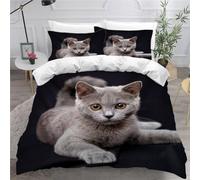 MEVASA Cat Bedding Double Bed Set Microfiber Teenager Bedding Cute Kitten 3D Bedding Set for Small Double 3Pcs Anti Allergic Double Duvet Cover Set with Zipper /200x200