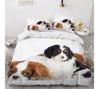 MEVASA Cavalier King Charles Spaniel Bedding Double Bed Set Microfiber Teenager Bedding Cute Doganimal 3D Bedding Set for Small Double 3Pcs Anti Allergic Double Duvet Cover Set with Zipper /200x200