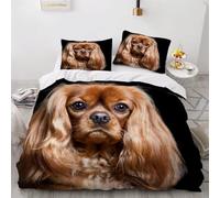MEVASA Cavalier King Charles Spaniel Bedding Set Microfiber Teenager Bedding Cute Dog Black 3D Bedding Set for Small Double 3Pcs Anti Allergic Duvet Cover Set with Zipper /200x200