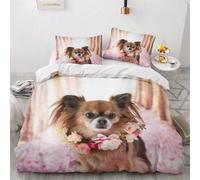 MEVASA Chihuahua Bedding Set Microfiber Teenager Bedding Cute Animals Dogs 3D Bedding Set for Small Double 3Pcs Anti Allergic Duvet Cover Set with Zipper /200x200