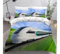 MEVASA Children's Bed Linen Train Express Train Bed Linen 155 x 220 cm Girls Boys Hypoallergenic Fluffy Bed Linen Set 3-Piece Microfibre Children's Duvet Cover with Zip