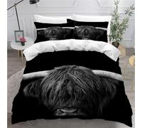 MEVASA Cow Black Bedding Set Microfiber Teenager Bedding Highland Cattle 3D Bedding Set 3Pcs Anti Allergic Double Duvet Cover Set with Zipper /200x200