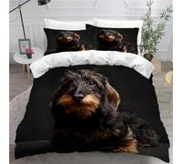 MEVASA Dachshund Bedding Set - Microfiber Teen Bedding Black Dog 3D Set for Small Double - Anti Allergic Duvet Cover Set with Zipper /200x200