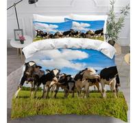 MEVASA Dairy Cow Bedding Set Microfiber Teenager Bedding Grassland Cattle 3D Bedding Set for Small Double 3Pcs Anti Allergic Duvet Cover Set with Zipper /200x200