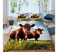 MEVASA Dairy Cow Bedding Set Microfiber Teenager Bedding Grassland Cattle 3D Bedding Set for Small Double 3Pcs Anti Allergic Duvet Cover Set with Zipper /200x200
