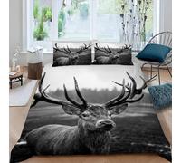 MEVASA Deer Bedding Set - Microfiber Teen Bedding Grey 3D Set for Small Double - Anti Allergic Duvet Cover Set with Zipper /200x200