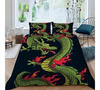 MEVASA Dragon Bedding Double Bed Set Microfiber Teenager Bedding Mythical Animals 3D Bedding Set for Small Double 3Pcs Anti Allergic Double Duvet Cover Set with Zipper /200x200