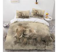 MEVASA Elephant Bedding Double Bed Set Microfiber Teenager Bedding Hand Drawn Vintage Elephant 3D Bedding Set for Small Double 3Pcs Anti Allergic Double Duvet Cover Set with Zipper /200x200