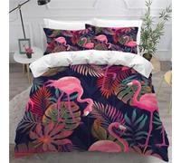 MEVASA Flamingo Bedding Set Microfiber Teen Bedding Tropical Animals 3D Set Small Double 3Pcs Anti Allergic Duvet Cover Set with Zipper /200x200