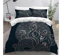 MEVASA Fox Bedding Double Bed Set Microfiber Teenager Bedding Black Fox 3D Bedding Set for Small Double 3Pcs Anti Allergic Double Duvet Cover Set with Zipper /200x200